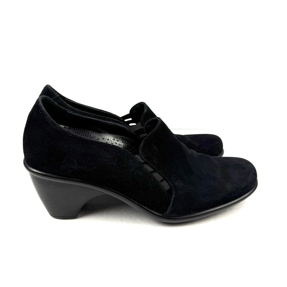 Dansko Raphael Shoes 40‎ Black Suede Leather Slip On Clog Wedge Work Classic